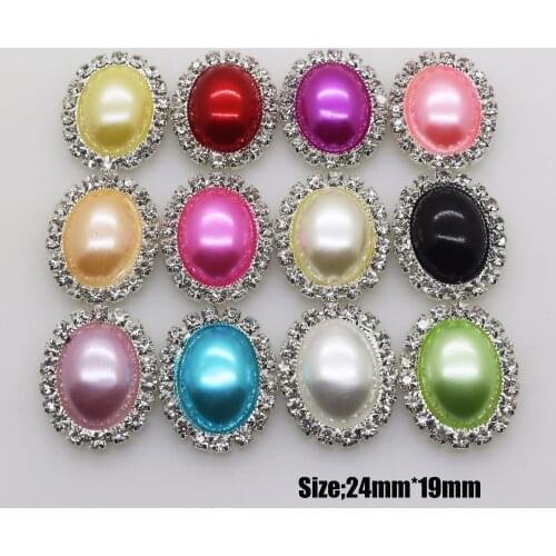 10pc/lot 20*25mm Multicolor oval pearl rhinestone buttons for crafts metal brass button DIY wedding invitations Decoraive