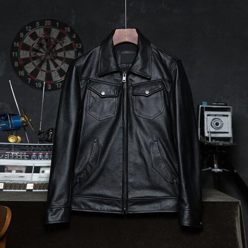 Mens Genuine Leather Jacket 100% Natural Cowhide Men Leather Coat Male Skin Clothing Spring Autumn Asian Size S-6XL M594