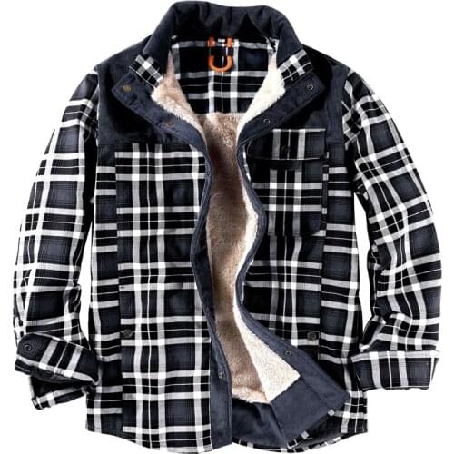 Winter shirts men Plus velvet Thicken warm corduroy long sleeve mens shirt splice fashion high quality cotton plaid shirt male