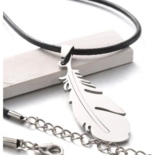 Male Female Necklace Fashion Jewelry Feather Pendant Necklace Leather Necklace Charm Female Male Jewelry