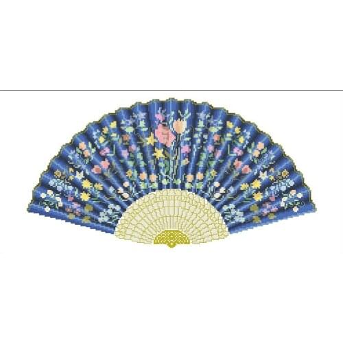 Cross stitch Handmade 14CT Counted Canvas DIY,Cross-stitch kits,Embroidery -Blue Flower Fan 48-30