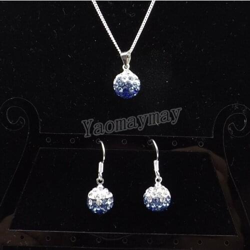 Rhinestone Jewellery Set Gradient Blue Disco Ball Pendant Earrings And Necklace For Women 10 Sets Wholesale