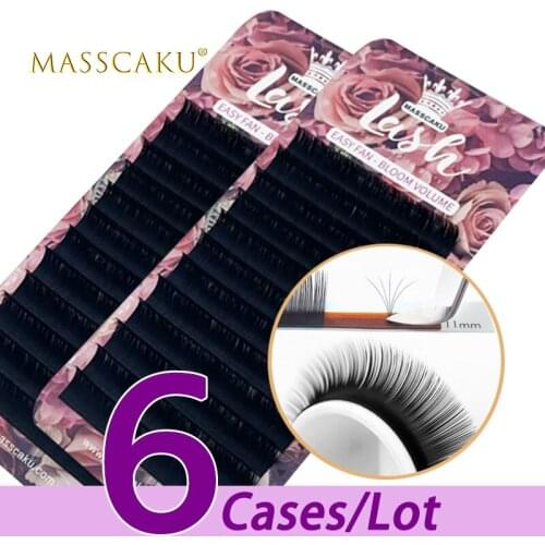 MASSCAKU 6case/lot easy fanning lash extension for professional lash building 1s rapid blooming 0.05/0.07/0.10 false eyelashes