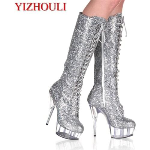 Sexy stage 15 cm crystal soles delicate sequins vamp, the princess show pole dancing performance shoes