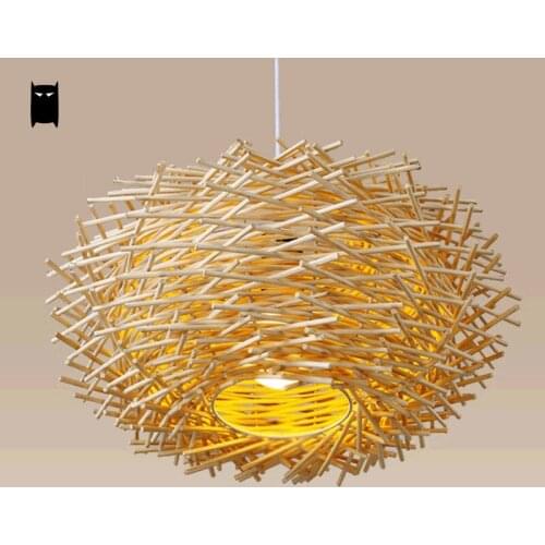 Wicker Bird Nest Pendant Light Fixture Asia Rustic Japan Style Hanging Lamp Luminaria Design Indoor Home Lighting Dining Room