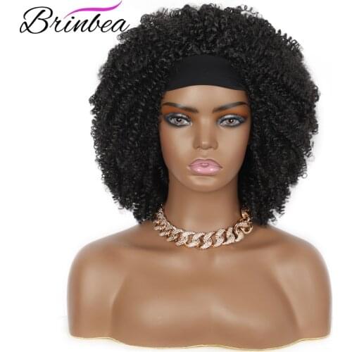 Brinbea 14 Inches Headband Synthetic Afro Kinky Curly Short Hair Fluffy Wig Heat Resistant Hair Daily Use for Black Women