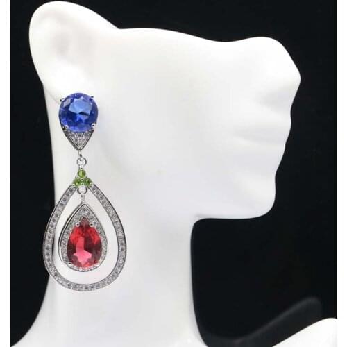 34x9mm Gorgeous Cat Shape Created Green Peridot White CZ Gift For Sister Silver Earrings