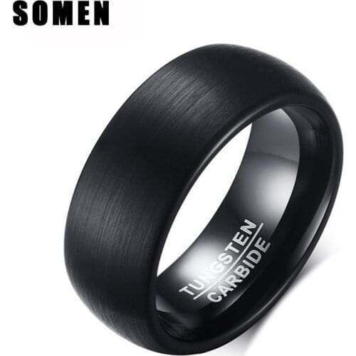 Somen Tungsten Mens Rings Black 8mm Male Dark Wedding Band Brushed Matte Punk Cool Ring Party Chic Simple Jewelry