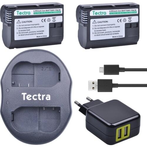 Tectra 2Pcs EN-EL15 ENEL15 Bateria+USB Dual Charger+AC Adapter for Nikon D600 D610 D600E D800 D800E D810 D7000 D7100 V1 MH-25