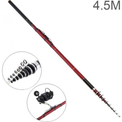4.5m Black & Red Telescopic Rock Carp Fishing Rod 8 Section Carbon Fiber Surf Spinning Pole