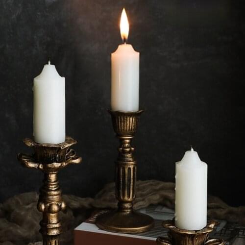Vintage Metal Candlestick Resin Home Decor Sconce Nostalgic Antique French Candle Holder Living Room Decor Wedding Props Gift