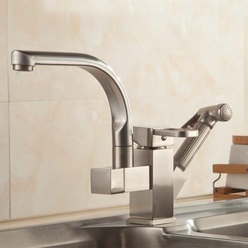 Rotating retractable kitchen hot and cold faucet vegetables basin sink mixer with spray gun