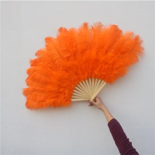 YY-tecso 15 bones orange high-quality fluffy ostrich feathers fan for dance celebration performance props feather fan