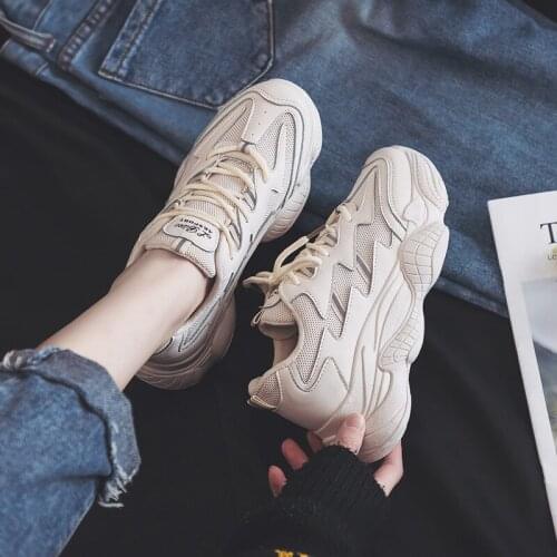 2019 Autumn White Shoes Sneakers Women Fashion Brand Retro Platform Shoes Ladies Footwear Breathable Mesh Sneakers C2-13