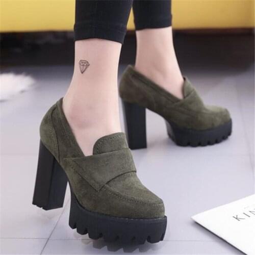 Spring Autumn Womens Shoes Round Head Waterproof Platform Super Pumps Black Shoes Womens Thick Bottom Fashion High Heels Y996