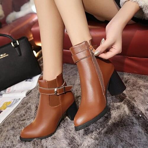 2021 New Arrivals Suede Ankle Boots High Heel Zipper Women Boots Warm Martin Boots Chunky Heels Zipper Zapatos De Mujer Boots
