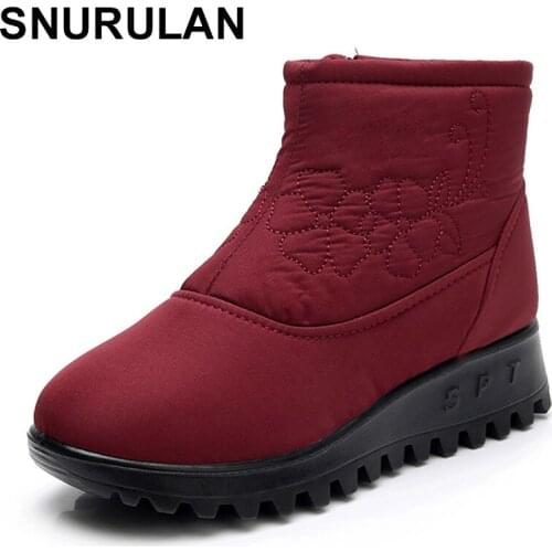 SNURULANwomens boots 2019 new waterproof non-slip winter boots warm flat fur ankle boots for mother snow boots plus sizeE029