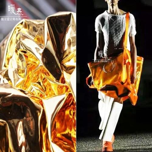 Patent Leather Fabric PU Gold Mirror Waterproof DIY Patches Bags Bows Crafts Decor Stage Dress Clothes COSplay Designer Fabric