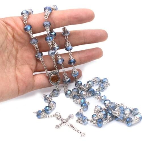 1 PC Prayer Beads Crystal Rosary Cross Necklace Catholic Saints Prayer Articles Gift Jewelry