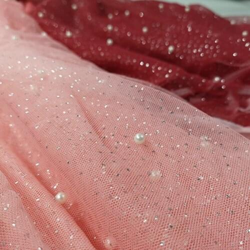 2M Red Beaded Gradient Mesh Lace Fabric For Evening Dress Diy Performance Clothing Sew On Accessories Fashion Lace Trim