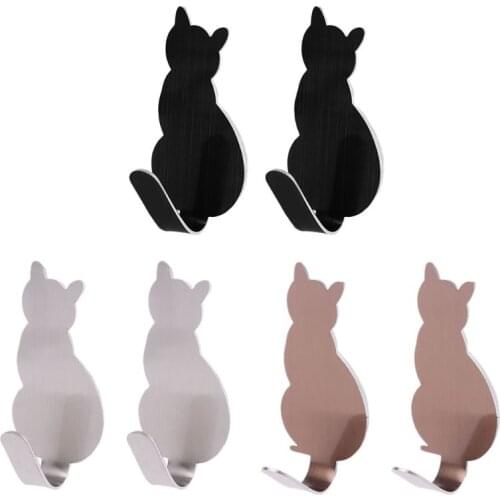 2pcs Cat Tail Shaped Decorative Stainless Steel Wall Door Clothes Coat Key Hanger Hook Rack PXPC