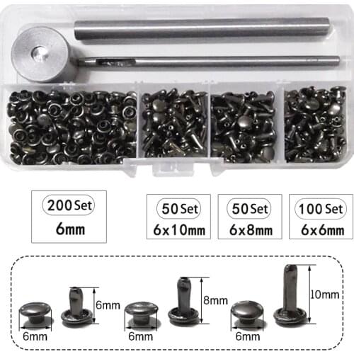 200 Set Leather Rivets Double Cap Rivet Tubular Metal Studs with Punch Pliers Fixing Tools for DIY Leather Craft Rivets Rep Set