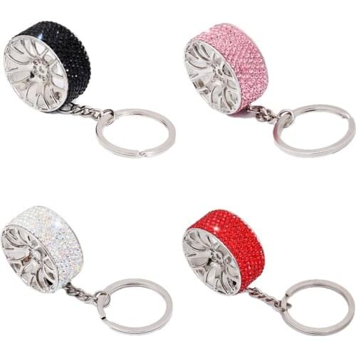 Diamond Studded Car Wheel Turbo Keychain Key Ring Car Key Holder Fit for BMW Audi VW Key Chain Accessories Tire Wheel Keychain