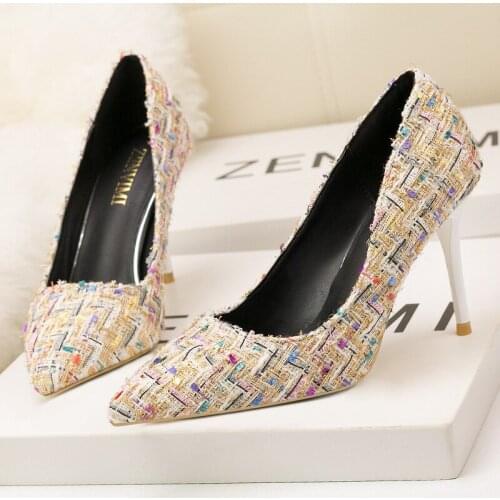 2021 Fashion Elegant Pointed Toe Heels Women Pumps High Quality Ladies Weave Dress Shoes For Wedding Party 6289-3