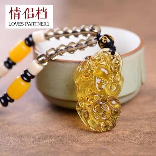 39x20x15mm Natural Yellow Citrine Quartz Crystal Pendant Women Men Pi Xiu Carved Wealthy Stone Jewelry Necklace AAAAA