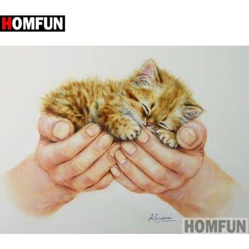 HOMFUN 5D Diamond "Animal cat hand" Diamond Embroidery Full Round/ Square Diy Diamond Painting Cross Stitch Home Decor A17173