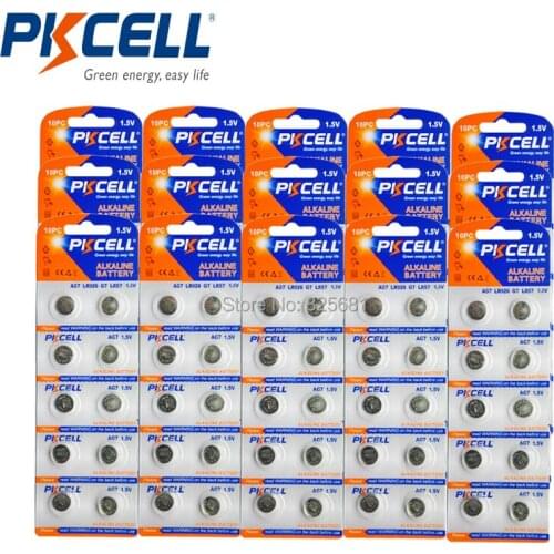 150Pcs 15card PKCELL AG7 Battery LR57 L927 395 SR57 SR927SW 195 1.5V Alkaline Button Coin Cell Batteries for Watch Calculator