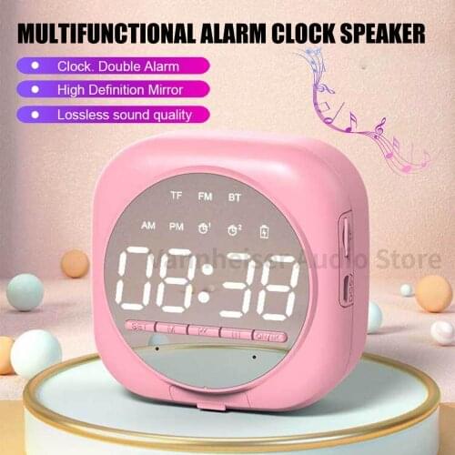 Wireless Bluetooth Speaker Subwoofer Mini Mirror Audio Portable Alarm Clock Desktop Surround Stereo Bass Speakers Multifunction