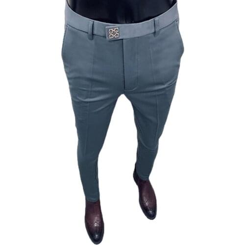 New Business Suit Pant Mens Dress Pants Ankle Length Casual Slim Formal Trousers Elastic Pencil Pants Office Men Clothes 28-36