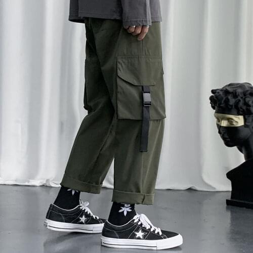 Harem Pants Mens Solid Straight Leggings Cargo Pants Multiple Pockets Casual Loose Sports Hip-hop Trousers Male Four Seasons