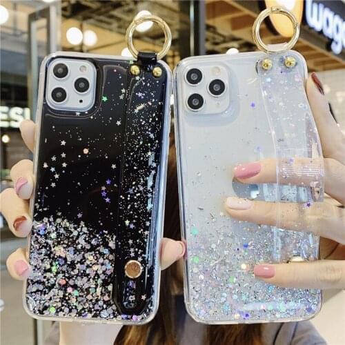 Glitter Sequins Wristband Holder Case For Huawei P40 Lite Cover bags Honor 30 Pro 30s 9A 10i Y5P Y6P P50 Pro P Smart 2020 View30