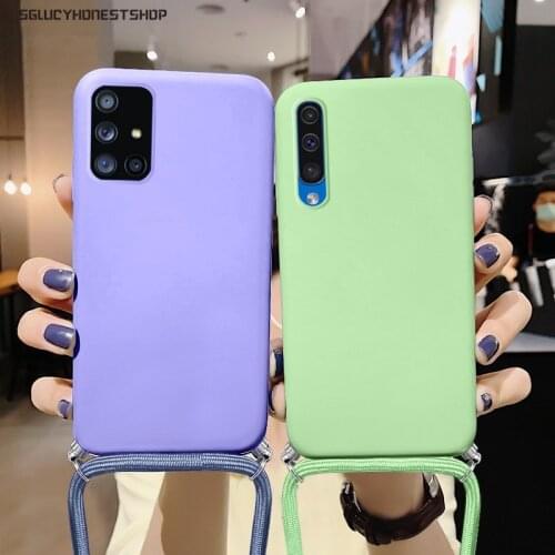 Original Liquid Silicone Strap Necklace Phone Case For Samsung A52 A72 A42 A32 5G S20 FE A51 A71 A50 A70 S21 Plus Lanyard Coque