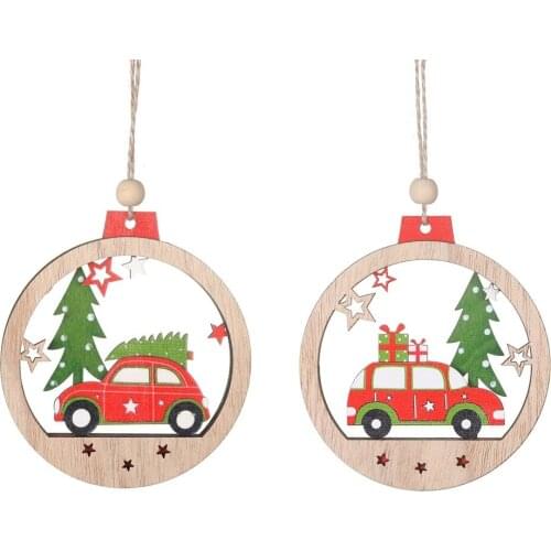 Color Car Decor Hollow Christmas Gift Wooden Pendants Ornaments Wood Craft Christmas Tree Ornaments Decorations Kids Toys Gifts