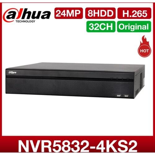 Dahua Original DHI-NVR5832-4KS2 2U 8HDDs 4K & H.265 Pro 32CH Network Video Recorder 24MP Support AI Camera 2HDMI 2VGA P2P ONVIF