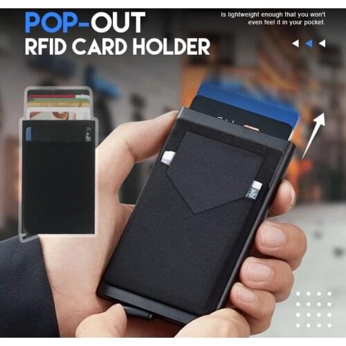 Pop Up Id RFID Card Holder Mens Card Wallet Business Aluminum Metal Card Storage Organizer Smart Quick Release Women Card Case