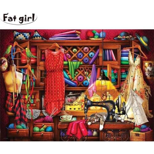 Diy Diamond Painting Tailor shop Cross Stitch mosaic Vintage sewing machine embroidery Square round Resin German craftsmanship