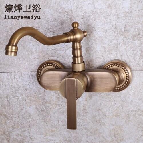 European Antique Kitchen Wall Faucet Hot and Cold Vegetables Basin xi yi tai Balcony Sink Copper Mixing Valve