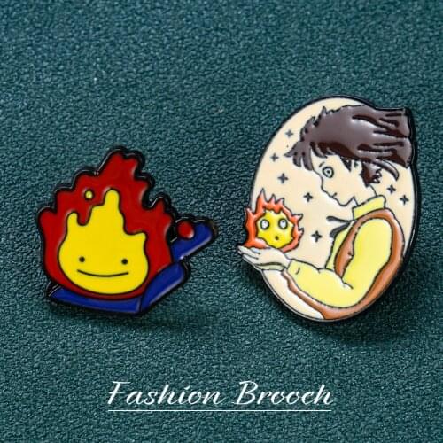 Fantasy Adventure Japanese Anime Enamel Pin Brooch Sophie Fire Demon Hang Clothes Studio Ghibli Fans Collection Movie Pins Decor