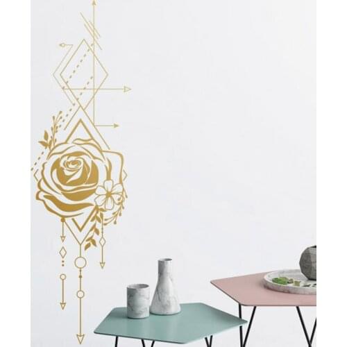 Geometric Rose & Arrows Wall Decal Unique Vinyl Wall Decal, Rose Decal, Bedroom ,Floral wall sticker, Technical Drawing A13-021