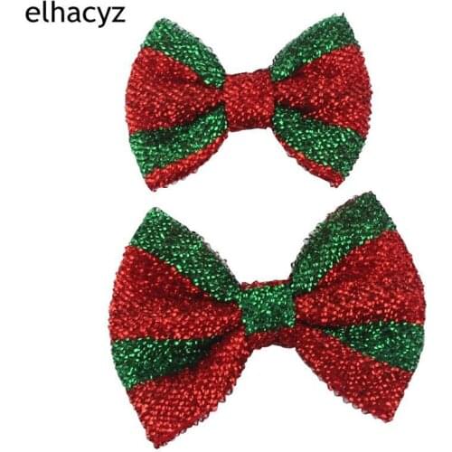 10pcs/lot Christmas Headwear For Girls Festival Party Stripe Bow Red/Green With Clip Or Without Clip DIY Kids Hair Accessories