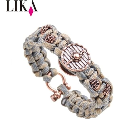 LIKA Mens Handmade DIY Nylon Bracelets Personality Copper Spartan ShieTrendy Cuff Bangles&Bracelets Vintage Jewelry Accessories