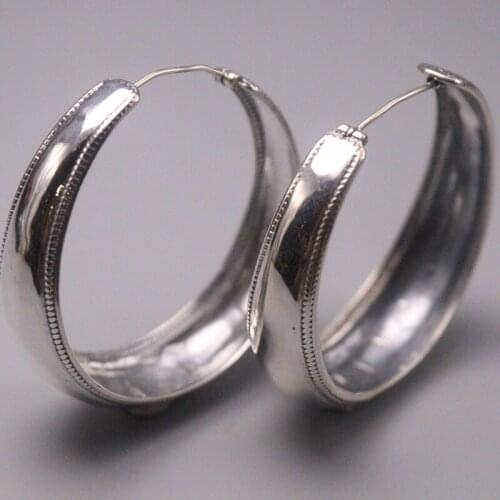 Best Gift S925 Sterling Silver Earrings Women Luck Circle Hoop Earrings 44mmW