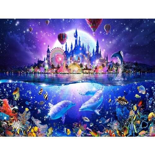 Blue Ocean Castle Cross Stitch Kits Set 11CT Printed Oil painting Embroidery DIY Handmade Needlework Wall Home Decor