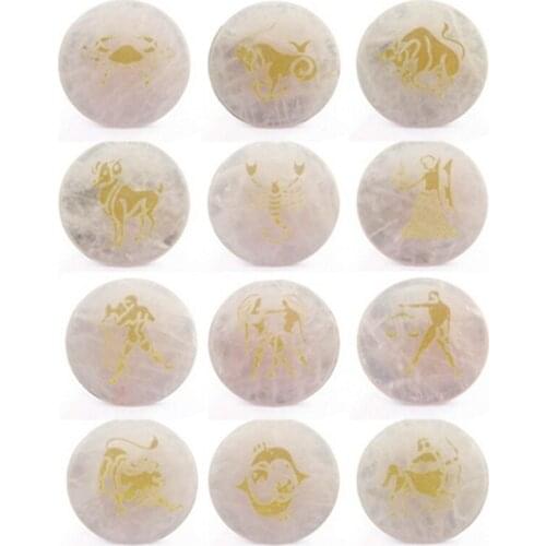 New Arrived Natural Stone 12 Zodiac Sign 30mm Pink Crystal Round Shape For Aeccsorries