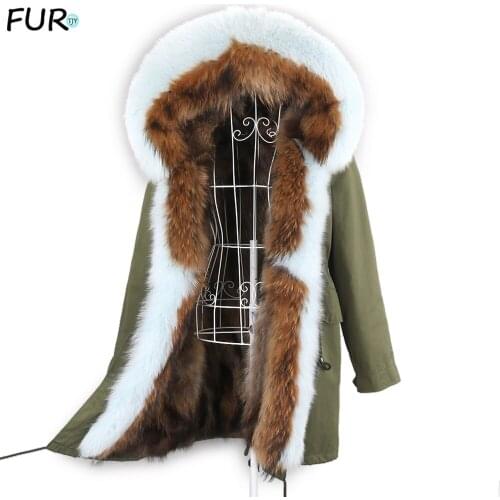2020 New Real Raccoon Fur Liner Winter Natural Fox Fur Collar Thick Warm Waterproof Women Real Fur Coat Detachable