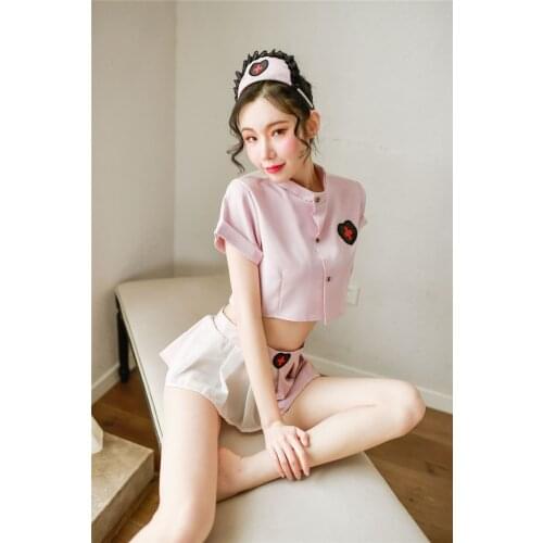2021 New Sexy Nurse Cosplay Costumes Pink Transparent Back Mini Skirt Slut Butt Adorable Lingerie Erotic Thong